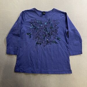 Sabaku Artwear 3/4 Sleeve Hummingbird Floral Shirt Women's Small Purple USA Made